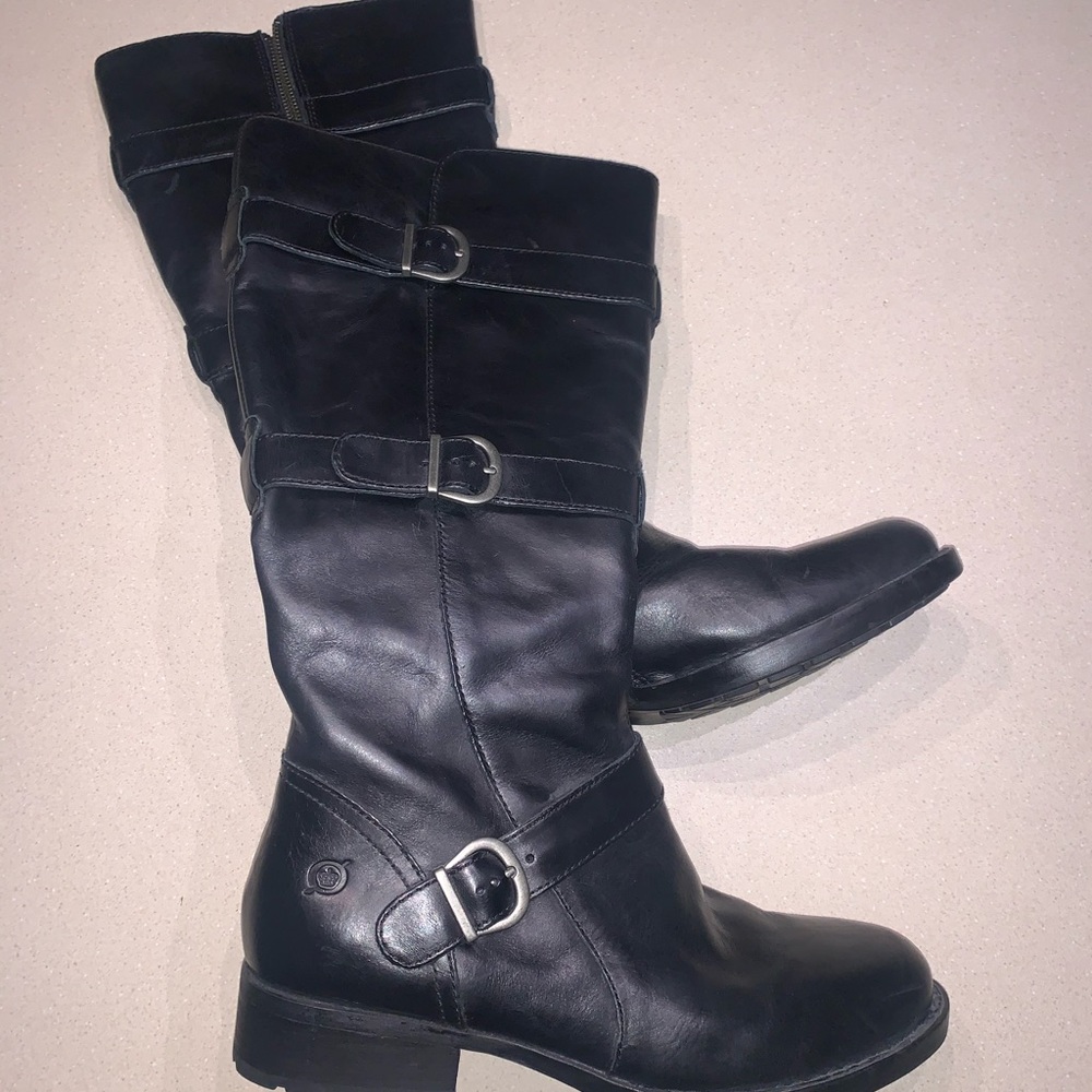 Gorgeous Born black  leather Knee Buckle Boots 9.5